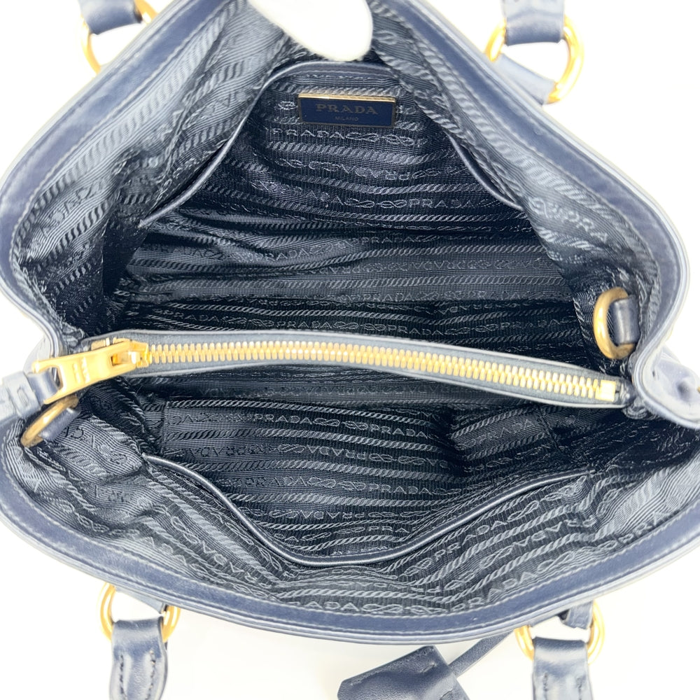 PRADA プラダ 2WAY ショルダーバッグ ハンドバッグ ナイロン レザー ネイビー 紺 ゴールド金具 レディース【中古品】