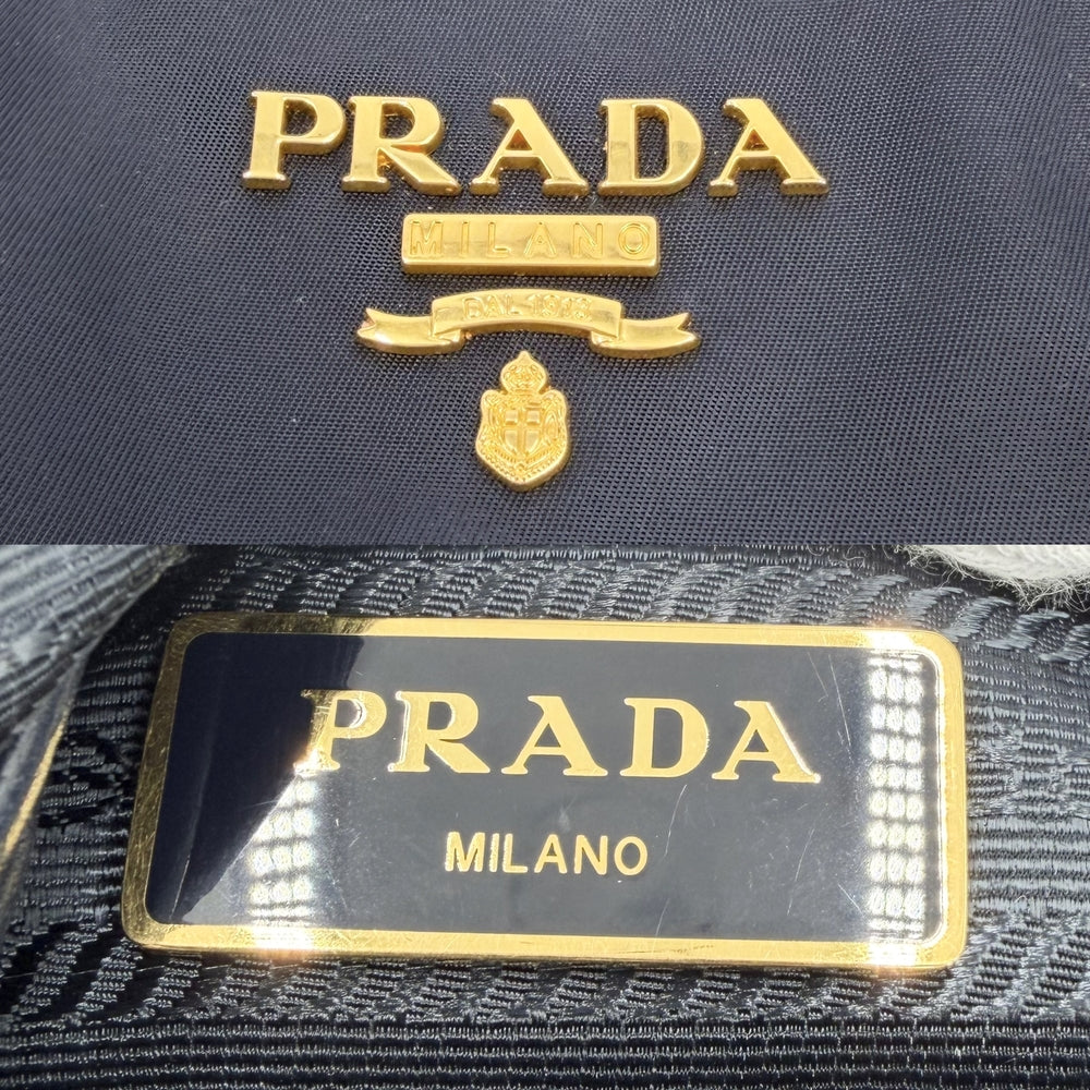 PRADA プラダ 2WAY ショルダーバッグ ハンドバッグ ナイロン レザー ネイビー 紺 ゴールド金具 レディース【中古品】