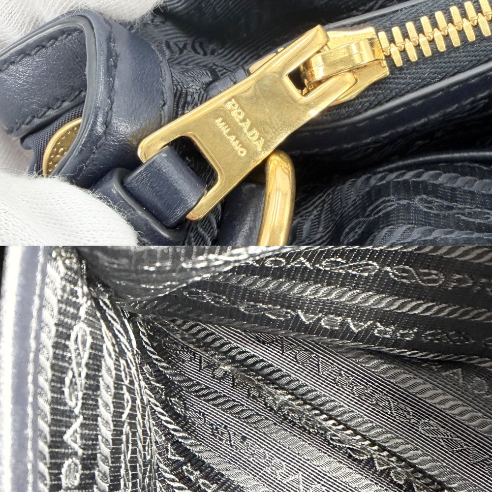 PRADA プラダ 2WAY ショルダーバッグ ハンドバッグ ナイロン レザー ネイビー 紺 ゴールド金具 レディース【中古品】