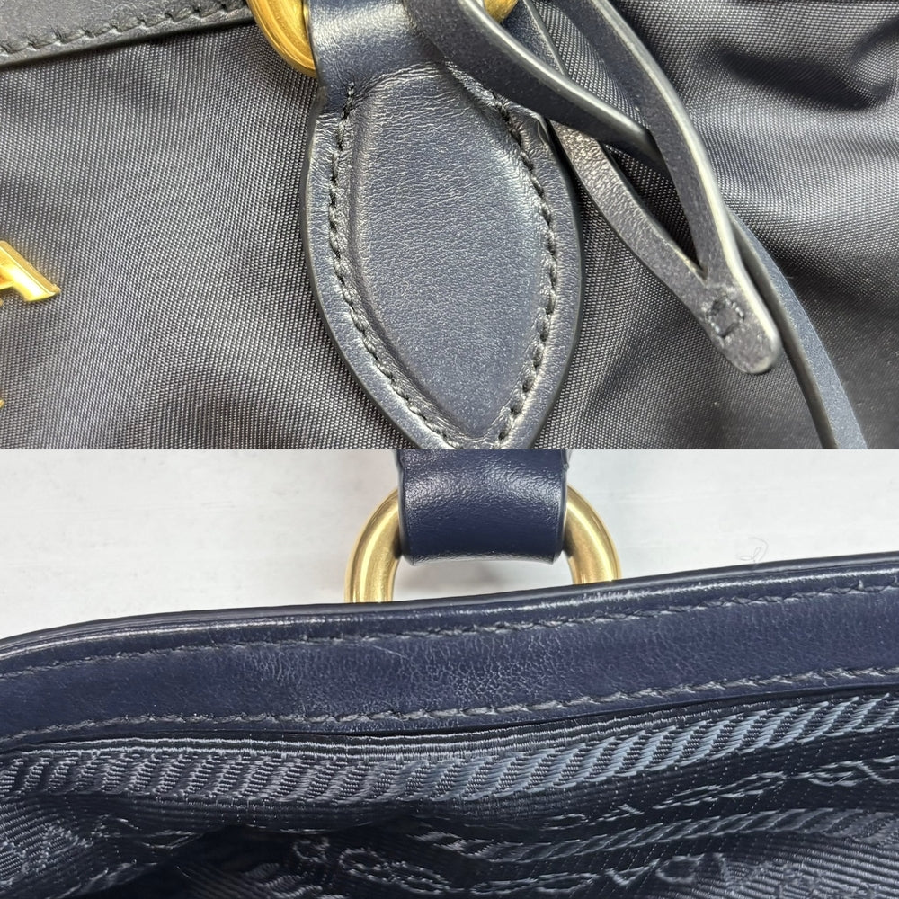 PRADA プラダ 2WAY ショルダーバッグ ハンドバッグ ナイロン レザー ネイビー 紺 ゴールド金具 レディース【中古品】