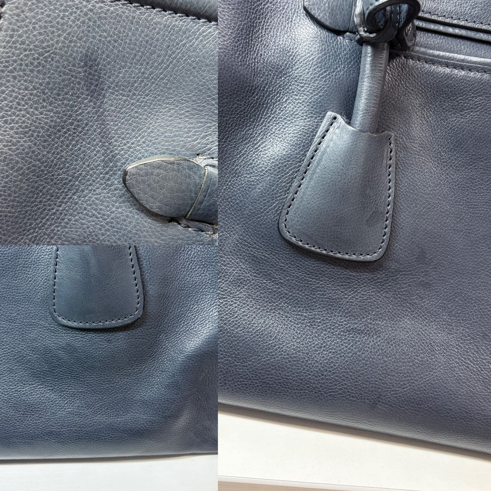 PRADA プラダ 2WAY トートバッグ ショルダーバッグ カーフ ブルーグレー シルバー金具 レディース【中古品】