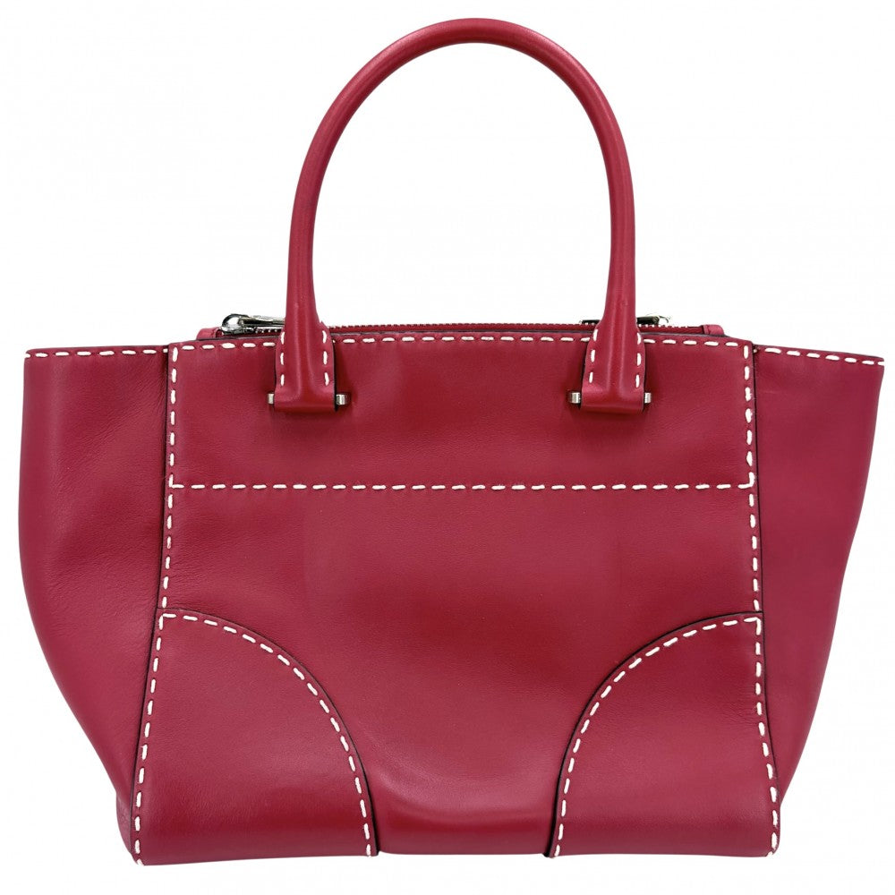 PRADA プラダ 2WAY ハンドバッグ ショルダーバッグ トライアングルロゴ レザー レッド 赤 シルバー金具 レディース【中古品】