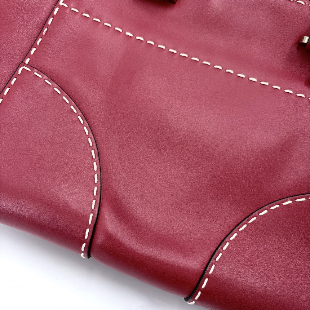 PRADA プラダ 2WAY ハンドバッグ ショルダーバッグ トライアングルロゴ レザー レッド 赤 シルバー金具 レディース【中古品】