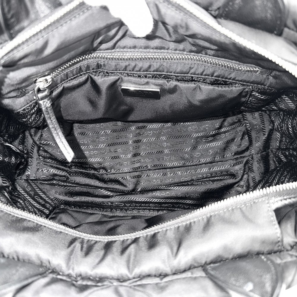 PRADA プラダ 2WAY Re Nylon ミディアムパデット トートバッグ ハンドバッグ ショルダーバッグ トライアングルロゴ 1BG436 ナイロン レザー ブラック 黒 シルバー金具 レディース【中古品】