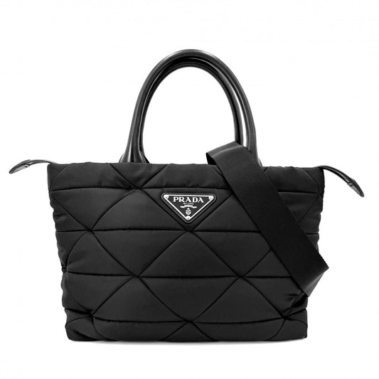 PRADA プラダ 2WAY Re Nylon ミディアムパデット トートバッグ ハンドバッグ ショルダーバッグ トライアングルロゴ 1BG436 ナイロン レザー ブラック 黒 シルバー金具 レディース【中古品】