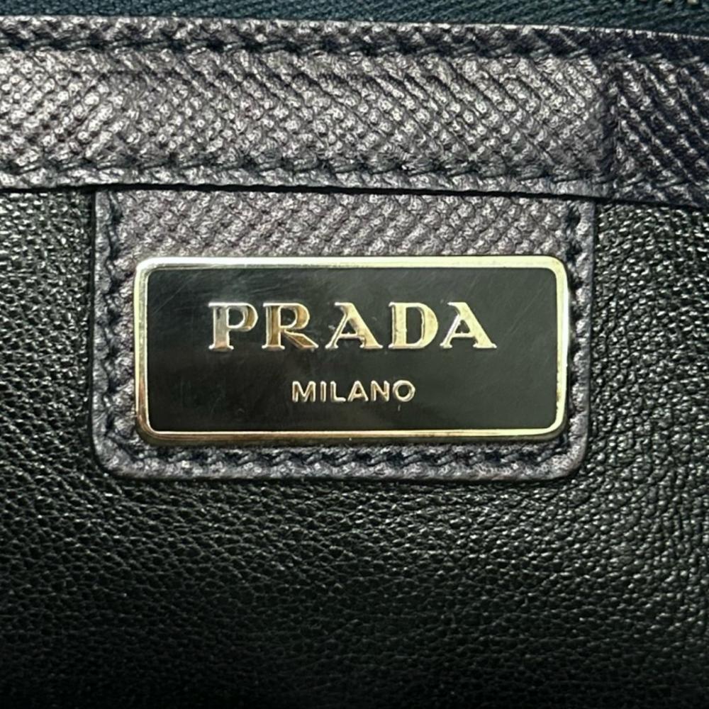 PRADA プラダ トートバッグ トライアングルロゴ サフィアーノレザー ブラック 黒 シルバー金具 メンズ【中古品】