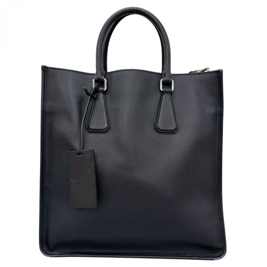 PRADA プラダ トートバッグ トライアングルロゴ サフィアーノレザー ブラック 黒 シルバー金具 メンズ【中古品】