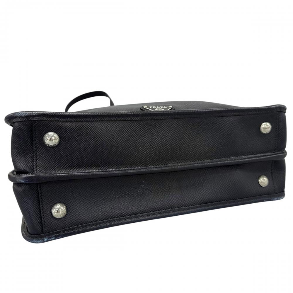 PRADA プラダ トートバッグ トライアングルロゴ サフィアーノレザー ブラック 黒 シルバー金具 メンズ【中古品】