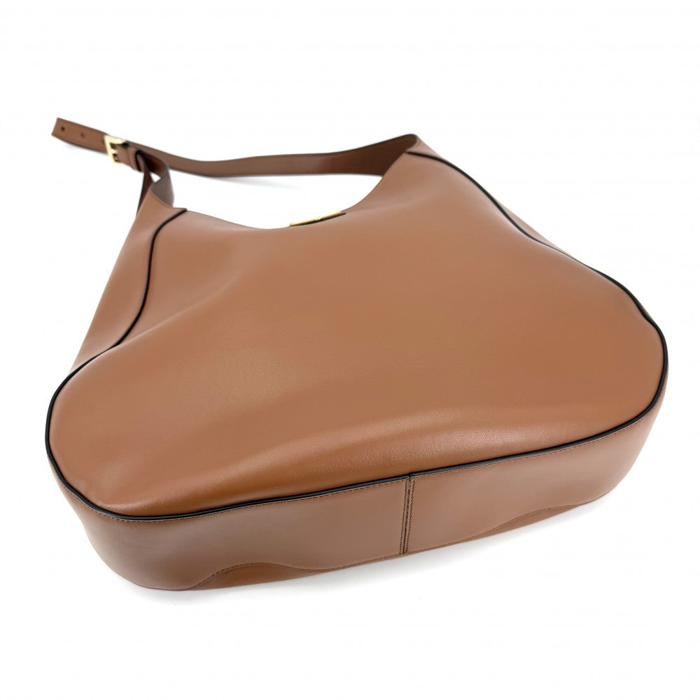 PRADA プラダ ショルダーバッグ トライアングルロゴ 1BC181 レザー ブラウン 茶 ゴールド金具 レディース【中古品】