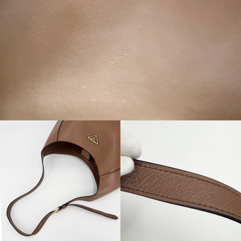 PRADA プラダ ショルダーバッグ トライアングルロゴ 1BC181 レザー ブラウン 茶 ゴールド金具 レディース【中古品】