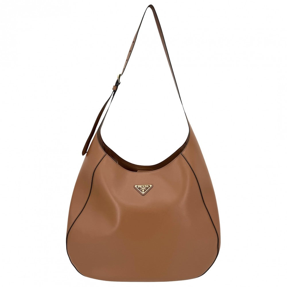 PRADA プラダ ショルダーバッグ トライアングルロゴ 1BC181 レザー ブラウン 茶 ゴールド金具 レディース【中古品】