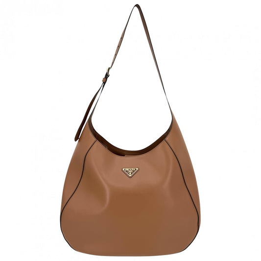 PRADA プラダ ショルダーバッグ トライアングルロゴ 1BC181 レザー ブラウン 茶 ゴールド金具 レディース【中古品】