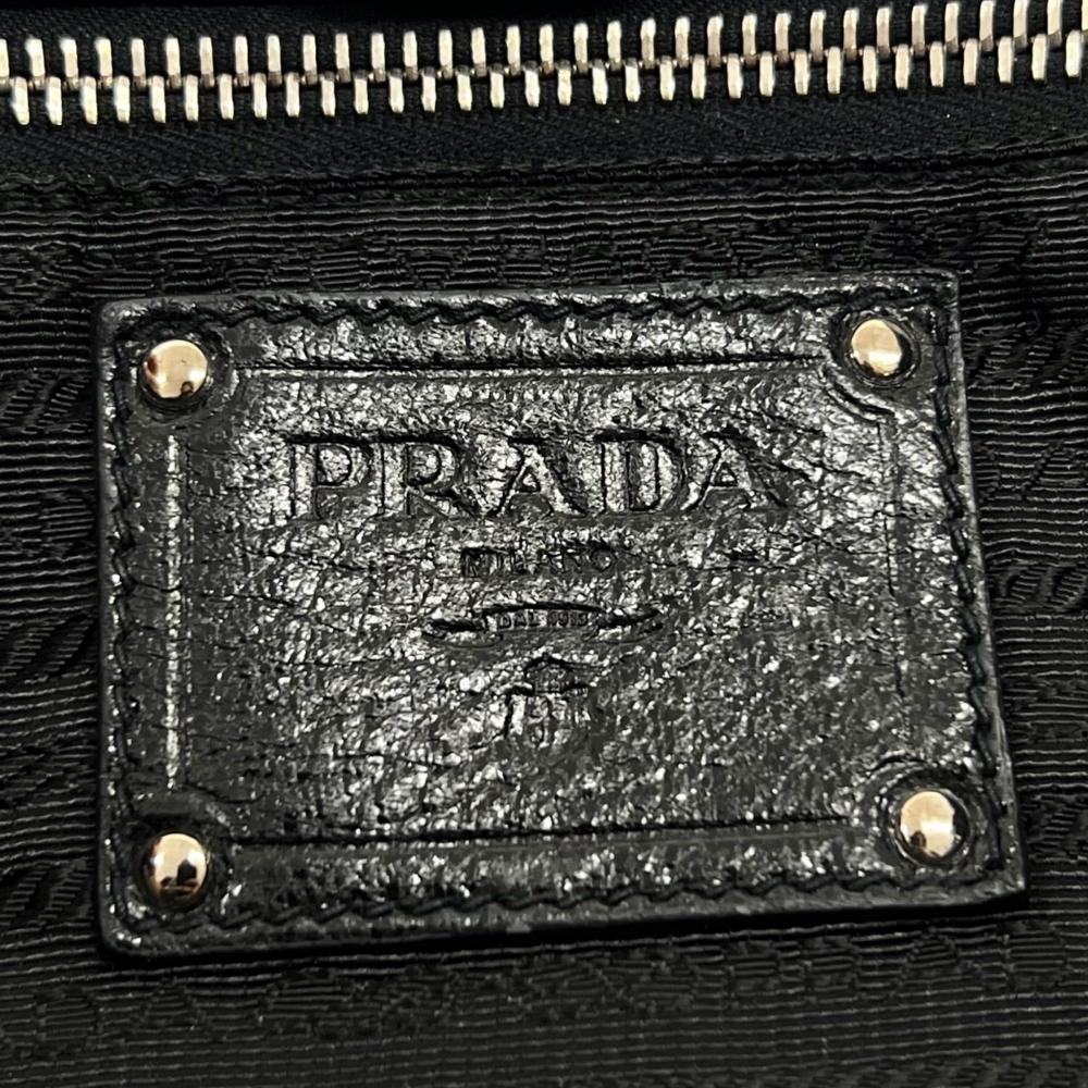 PRADA プラダ トートバッグ メタルロゴ レザー ブラック 黒 ゴールドシルバー金具 レディース【中古品】