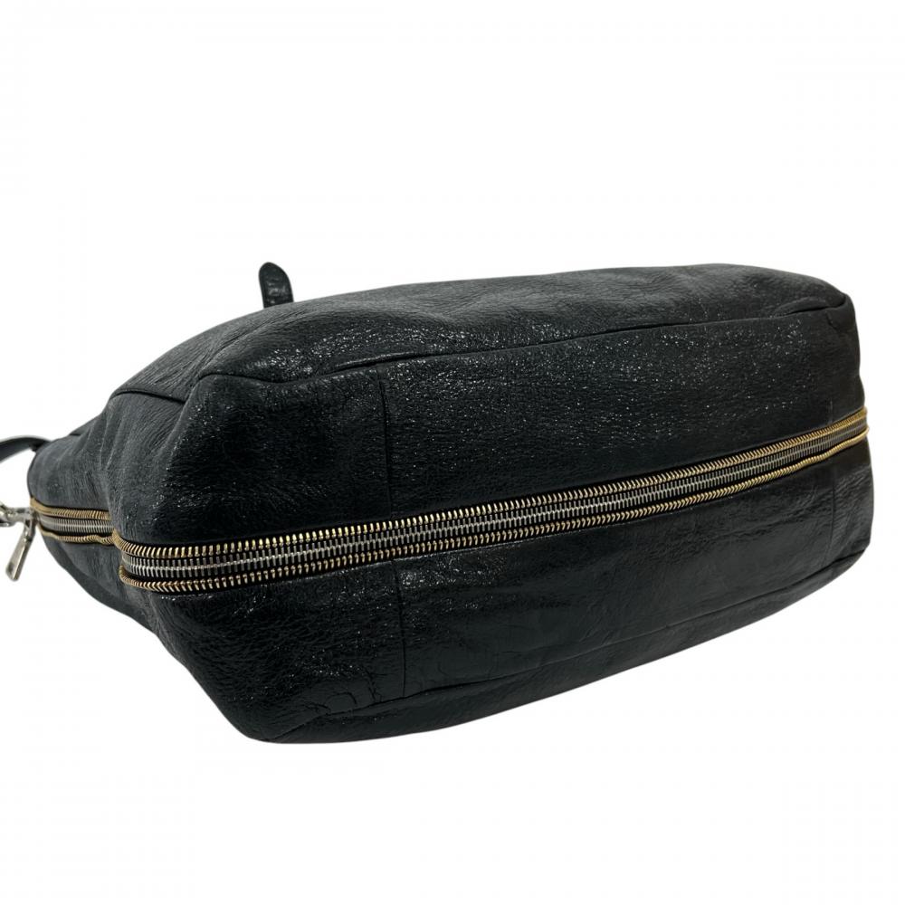 PRADA プラダ トートバッグ メタルロゴ レザー ブラック 黒 ゴールドシルバー金具 レディース【中古品】