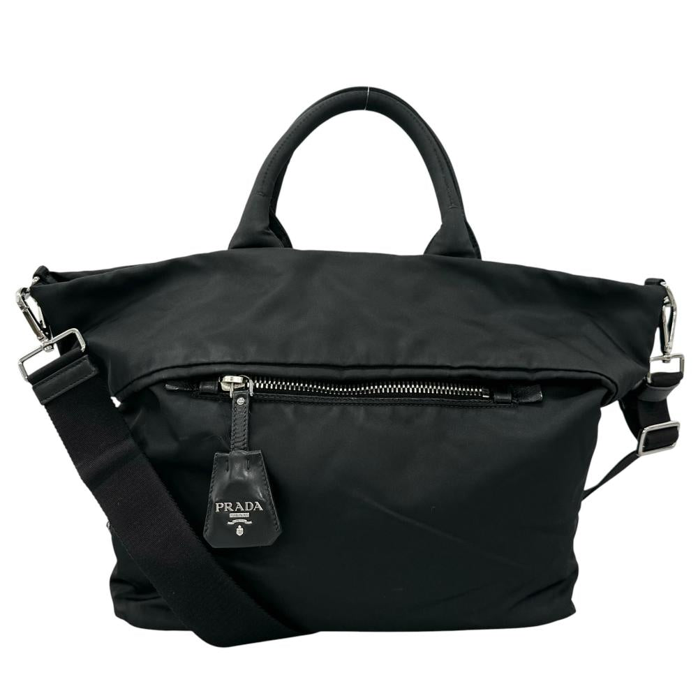 PRADA プラダ ハンドバッグ テスートダブル リバーシブル BN1959 ナイロン ブラック 黒 シルバー金具 レディース【中古品】