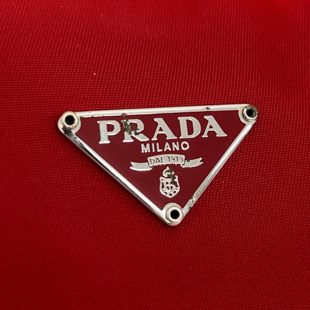 PRADA プラダ ハンドバッグ トライアングルロゴ MV519 ナイロン レッド 赤 シルバー金具 レディース【中古品】