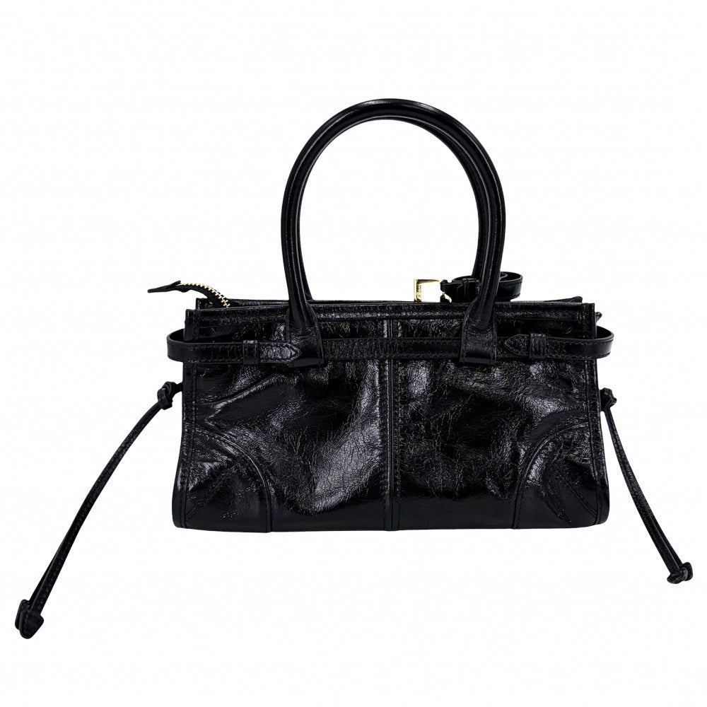 PRADA プラダ 2WAY ボニーミニ ハンドバッグ ショルダーバッグ トライアングルロゴ トートバッグ 1BA486 レザー ブラック 黒 ゴールド金具 レディース【中古品】