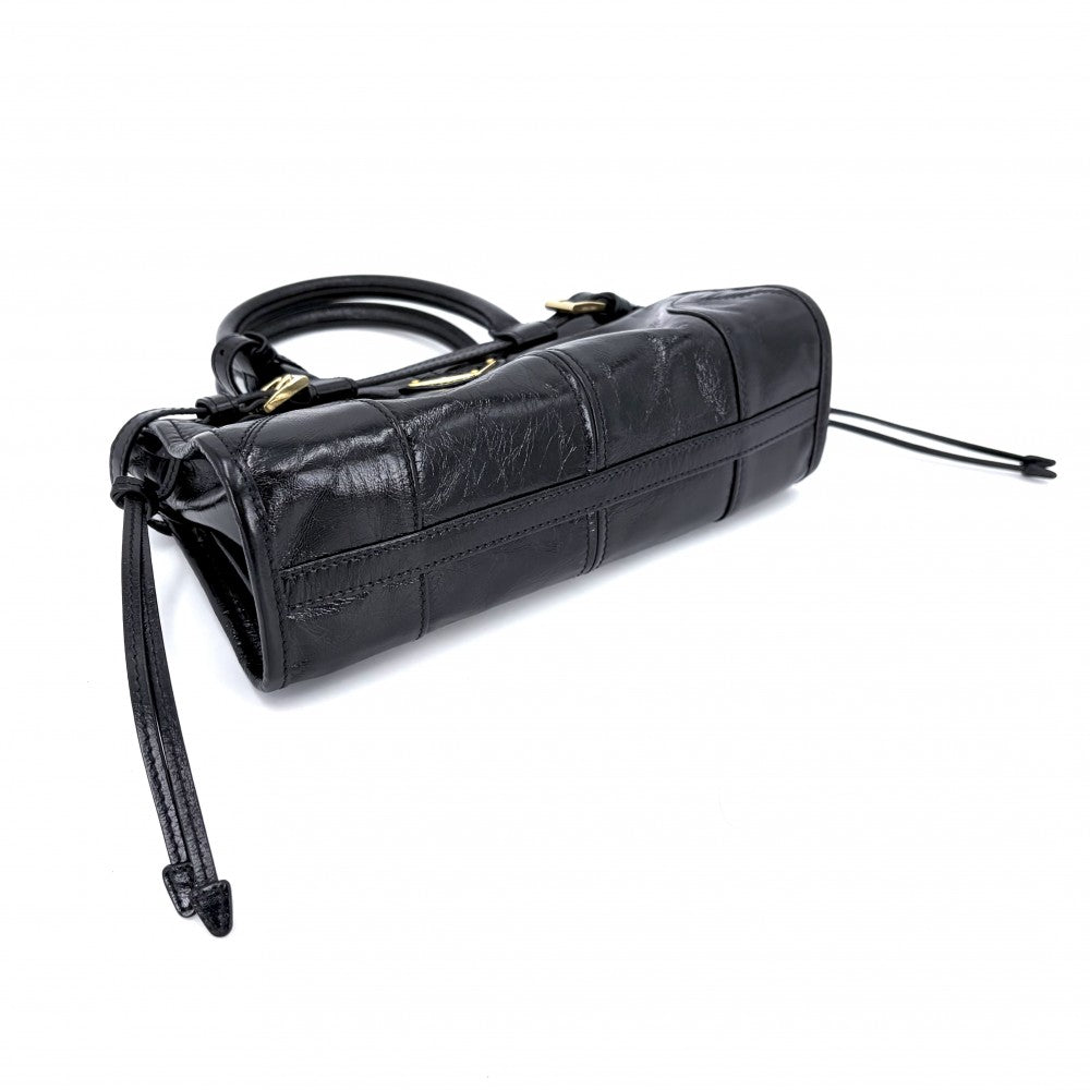 PRADA プラダ 2WAY ボニーミニ ハンドバッグ ショルダーバッグ トライアングルロゴ トートバッグ 1BA486 レザー ブラック 黒 ゴールド金具 レディース【中古品】