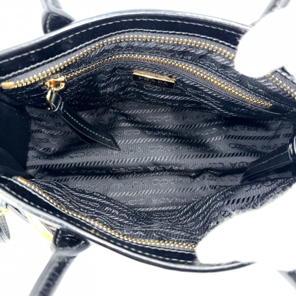 PRADA プラダ 2WAY ボニーミニ ハンドバッグ ショルダーバッグ トライアングルロゴ トートバッグ 1BA486 レザー ブラック 黒 ゴールド金具 レディース【中古品】