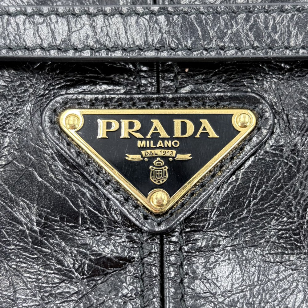PRADA プラダ 2WAY ボニーミニ ハンドバッグ ショルダーバッグ トライアングルロゴ トートバッグ 1BA486 レザー ブラック 黒 ゴールド金具 レディース【中古品】