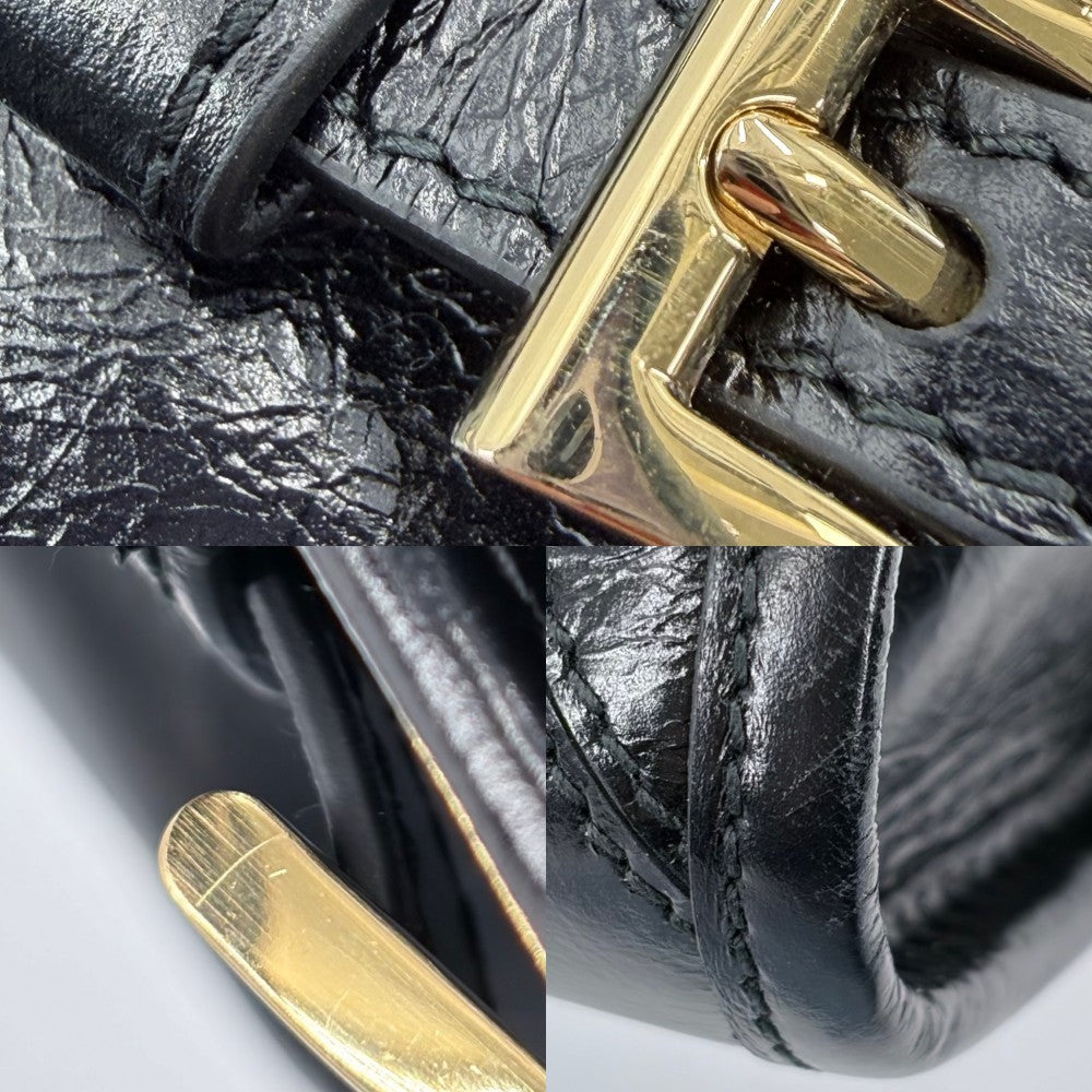 PRADA プラダ 2WAY ボニーミニ ハンドバッグ ショルダーバッグ トライアングルロゴ トートバッグ 1BA486 レザー ブラック 黒 ゴールド金具 レディース【中古品】
