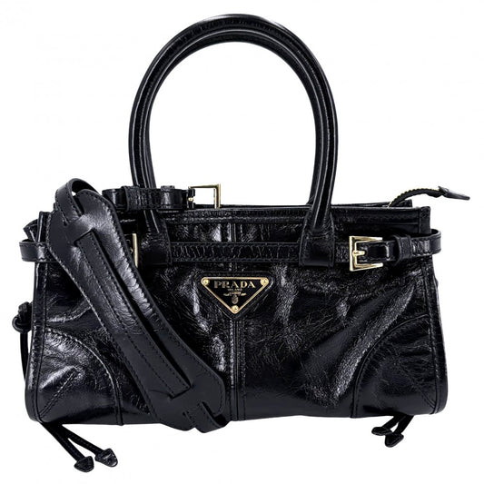 PRADA プラダ 2WAY ボニーミニ ハンドバッグ ショルダーバッグ トライアングルロゴ トートバッグ 1BA486 レザー ブラック 黒 ゴールド金具 レディース【中古品】