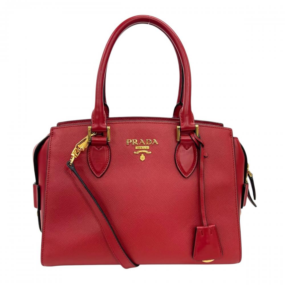PRADA プラダ ハンドバッグ サフィアーノ ルクス 2WAY 1BA164 レザー レッド 赤 ゴールド金具 レディース【中古品】