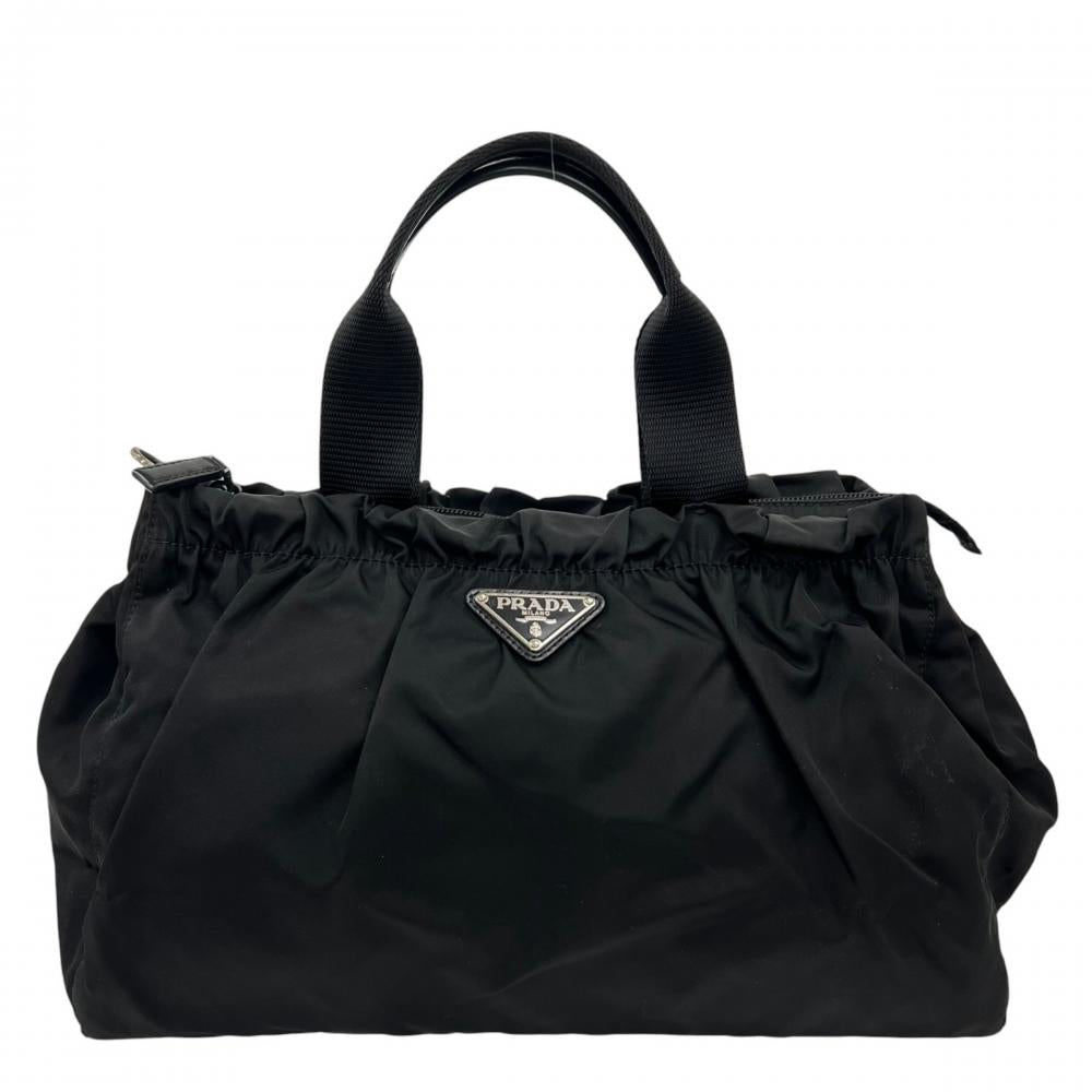 PRADA プラダ ハンドバッグ テスート 三角ロゴプレート ナイロン ブラック 黒 シルバー金具 レディース【中古品】