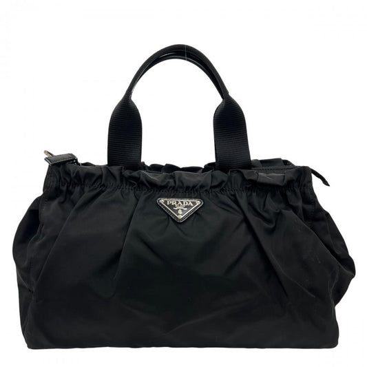 PRADA プラダ ハンドバッグ テスート 三角ロゴプレート ナイロン ブラック 黒 シルバー金具 レディース【中古品】