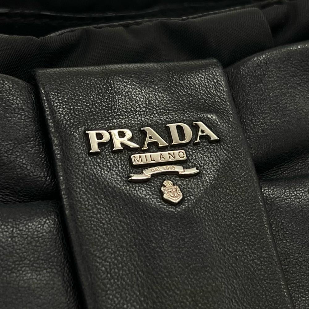 PRADA プラダ ハンドバッグ テスート リボン BN1601 ナイロン レザー ブラック 黒 シルバー金具 レディース【中古品】