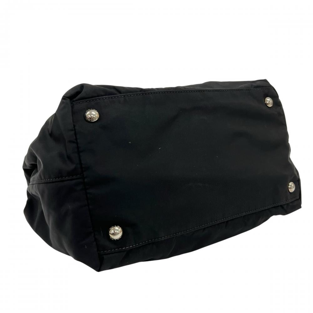 PRADA プラダ ハンドバッグ テスート リボン BN1601 ナイロン レザー ブラック 黒 シルバー金具 レディース【中古品】
