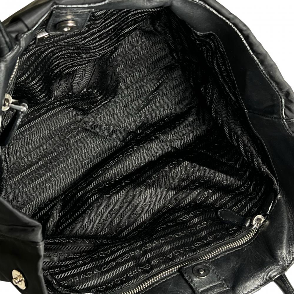 PRADA プラダ ハンドバッグ テスート リボン BN1601 ナイロン レザー ブラック 黒 シルバー金具 レディース【中古品】