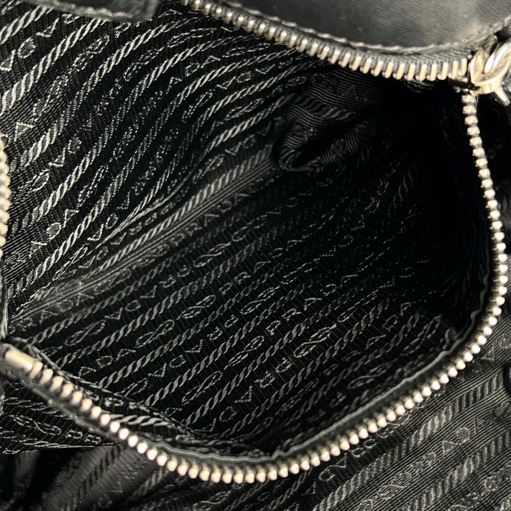 PRADA プラダ ハンドバッグ テスート リボン BN1601 ナイロン レザー ブラック 黒 シルバー金具 レディース【中古品】