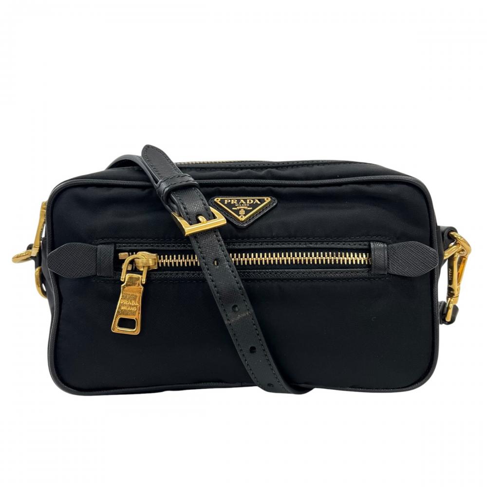 PRADA プラダ ショルダーバッグ カメラバッグ BT0773 ナイロン レザー ブラック 黒 ゴールド金具 レディース【中古品】