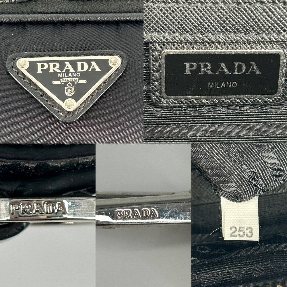 PRADA プラダ 2WAY ブリック トライアングルロゴ ショルダーバッグ ハンドバッグ メンズ レディース 男女兼用 2VH069 ナイロン サフィアーノレザー ブラック 黒 シルバー金具 ユニセックス【中古品】