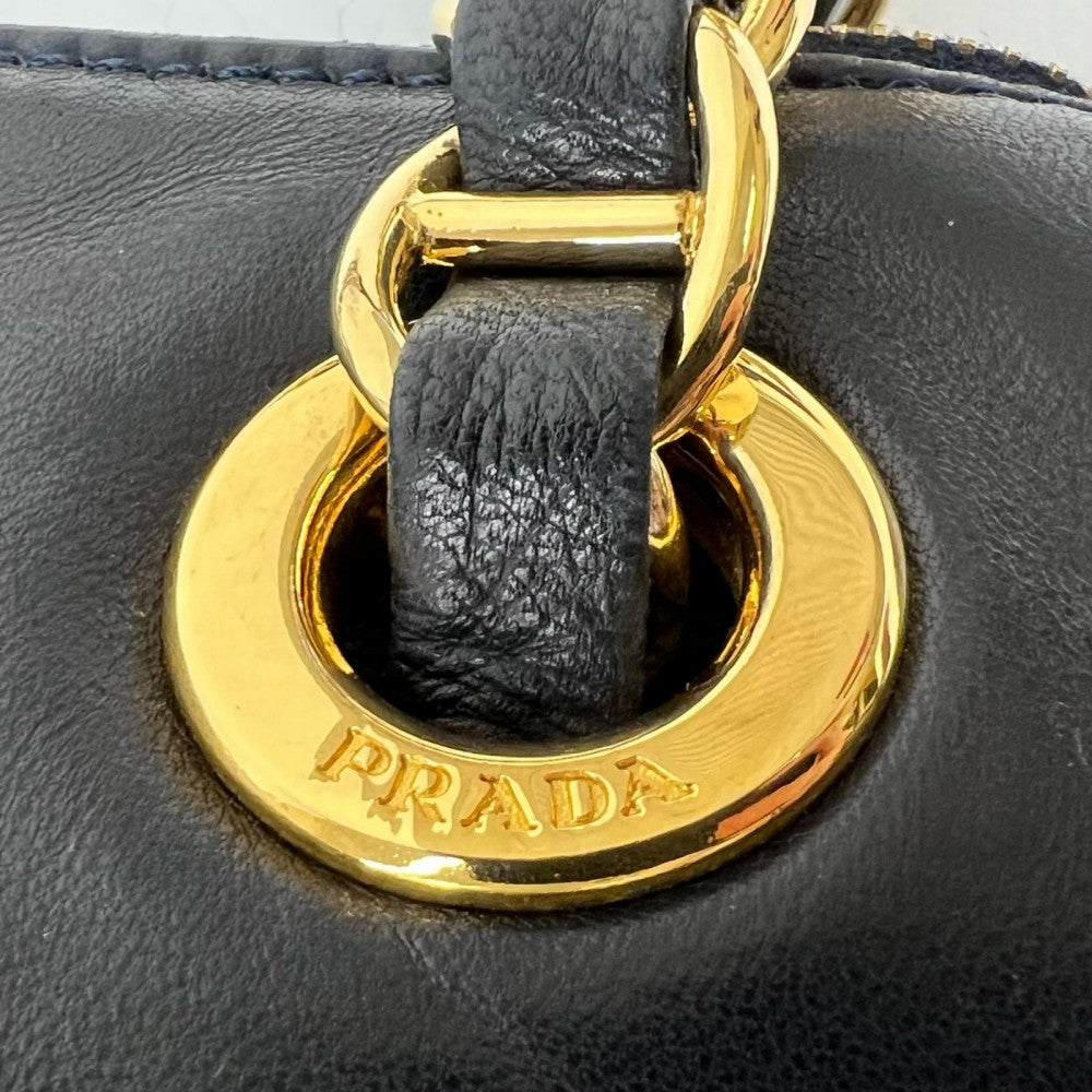 PRADA プラダ ショルダーバッグ レザー ナイロン ダークネイビー ゴールド金具 レディース【中古品】