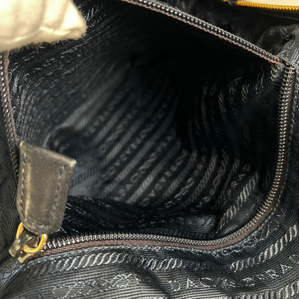 PRADA プラダ ショルダーバッグ レザー ナイロン ダークネイビー ゴールド金具 レディース【中古品】