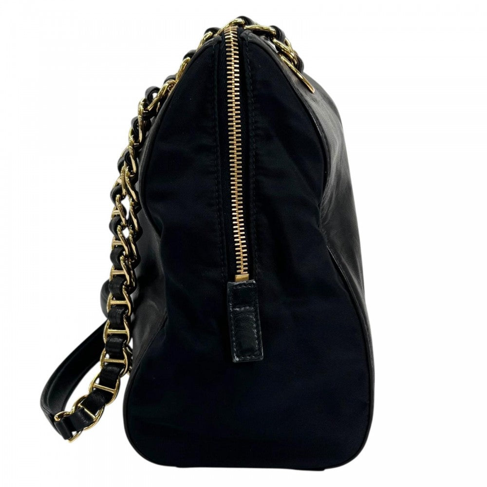 PRADA プラダ ショルダーバッグ レザー ナイロン ダークネイビー ゴールド金具 レディース【中古品】