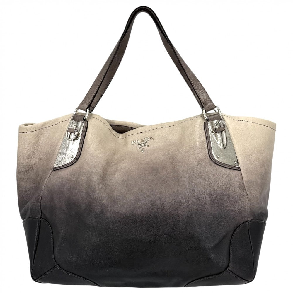 PRADA プラダ トートバッグ グラデーション ショルダーバッグ BR3830 レザー ベージュ グレー シルバー金具 レディース【中古品】