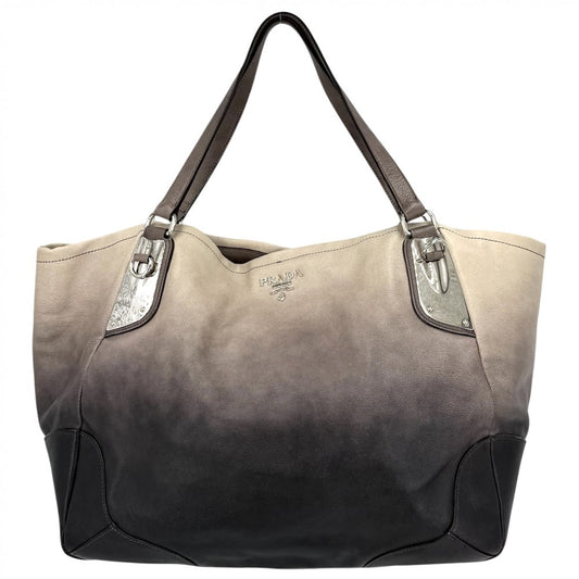 PRADA プラダ トートバッグ グラデーション ショルダーバッグ BR3830 レザー ベージュ グレー シルバー金具 レディース【中古品】