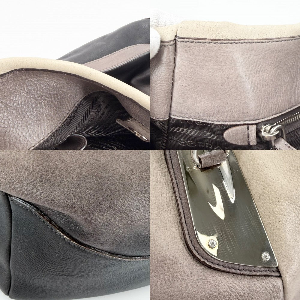 PRADA プラダ トートバッグ グラデーション ショルダーバッグ BR3830 レザー ベージュ グレー シルバー金具 レディース【中古品】
