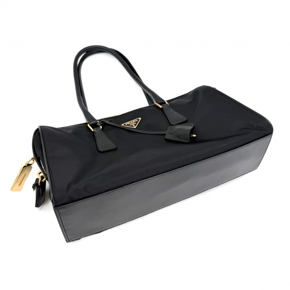 【開店SALE】 PRADA プラダ ハンドバッグ トライアングルロゴ トートバッグ BR0344 レザー ブラック 黒 ゴールド金具 レディース【中古品】