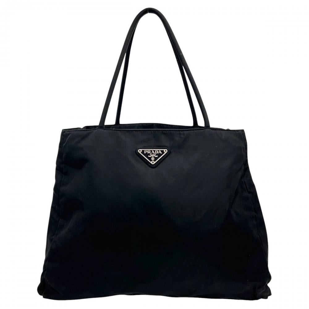PRADA プラダ トートバッグ 三角ロゴプレート ナイロン ブラック 黒 シルバー金具 レディース【中古品】