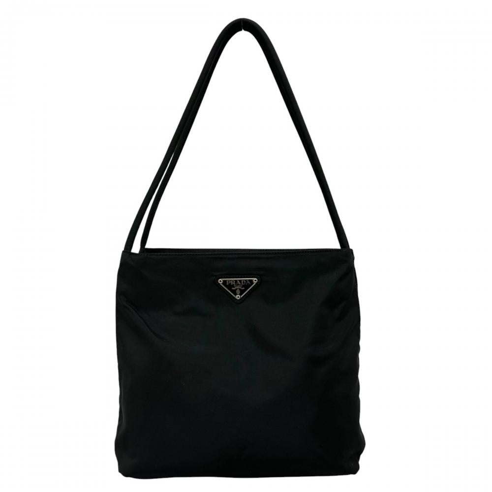 PRADA プラダ トートバッグ ナイロンバッグ トライアングルロゴ ナイロン ブラック 黒 シルバー金具 レディース【中古品】
