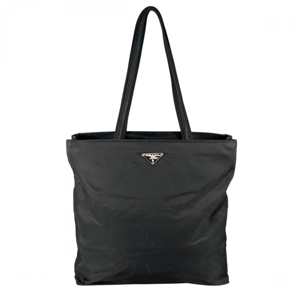 PRADA プラダ トートバッグ ナイロントートバッグ トライアングルロゴ ナイロン ブラック 黒 シルバー金具 レディース【中古品】