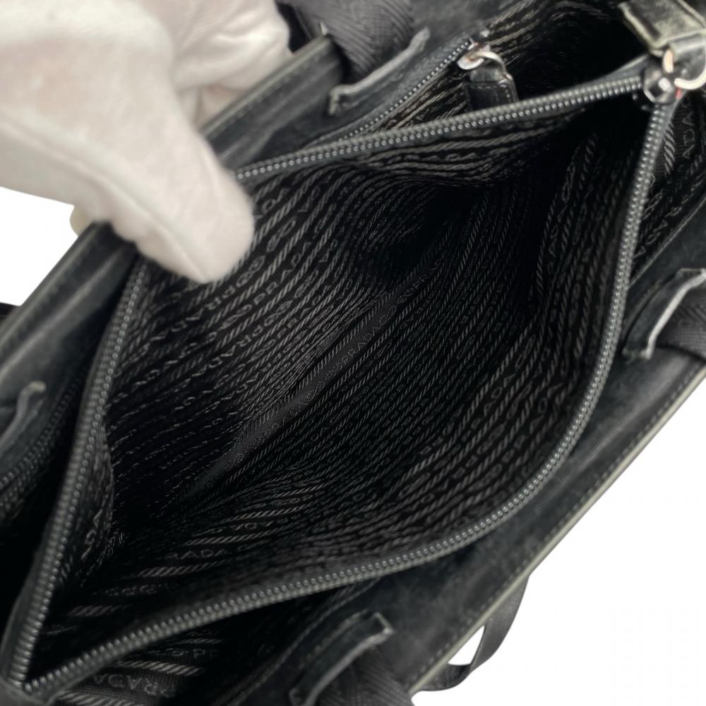 PRADA プラダ トートバッグ ナイロントートバッグ トライアングルロゴ ナイロン ブラック 黒 シルバー金具 レディース【中古品】