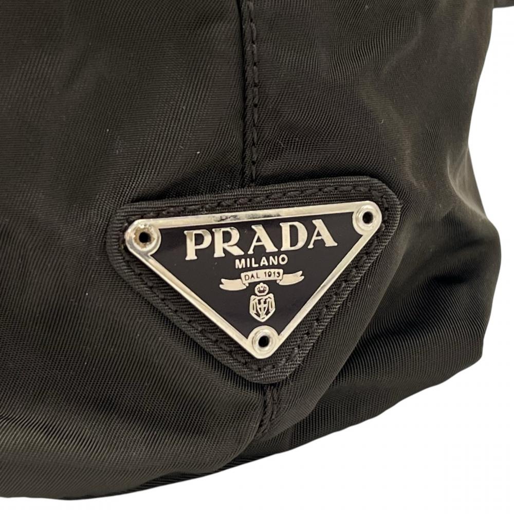 PRADA プラダ トートバッグ 三角ロゴプレート B10311 ナイロン ブラウン 茶 カーキー シルバー金具 ユニセックス【中古品】
