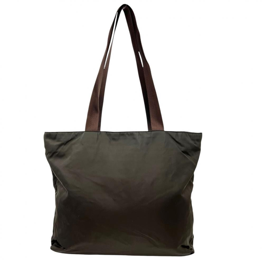 PRADA プラダ トートバッグ 三角ロゴプレート B10311 ナイロン ブラウン 茶 カーキー シルバー金具 ユニセックス【中古品】