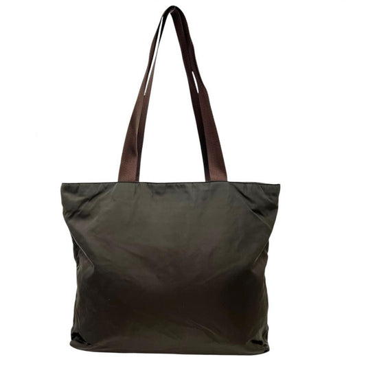 PRADA プラダ トートバッグ 三角ロゴプレート B10311 ナイロン ブラウン 茶 カーキー シルバー金具 ユニセックス【中古品】
