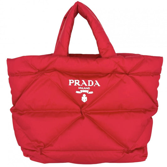 PRADA プラダ ハンドバッグ パデッドRe Nylon トートバッグ 2VG082 ナイロン レッド 赤 シルバー金具 レディース【中古品】